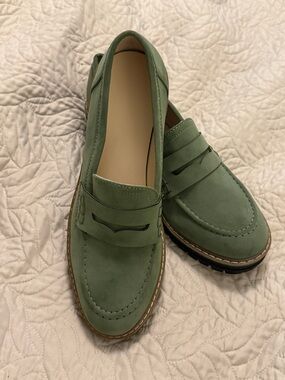 Women's Green Nubuck Penny Loafers